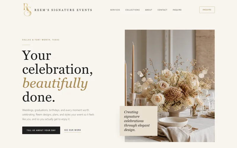 Reem's Signature Events homepage: Your celebration, beautifully done